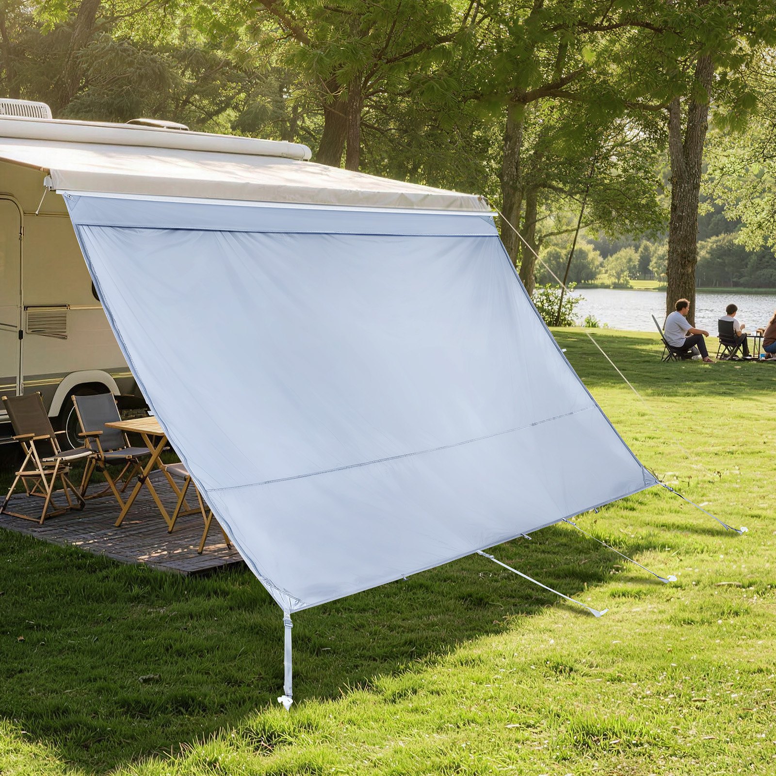 VEVOR RV Awning Sun Shade Screen, 2 x 3.3 m RV Awning Sun Shading Screen (Fits 3.5 m Awnings) with UV50+ Zippered PU Cover, Double-Stitched Polyester Mesh Sunscreen for RVs Travel and Outdoor Camping