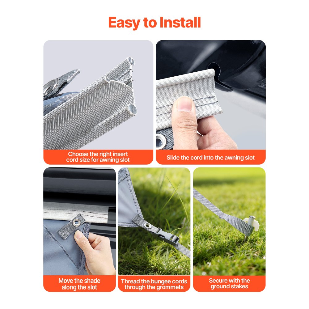 VEVOR RV Awning Sun Shade Screen, 2 x 3.7 m RV Awning Sun Shading Screen (Fits 4 m Awnings) with UV50+ Zippered PU Cover, Double-Stitched Polyester Mesh Sunscreen for RVs Travel and Outdoor Camping