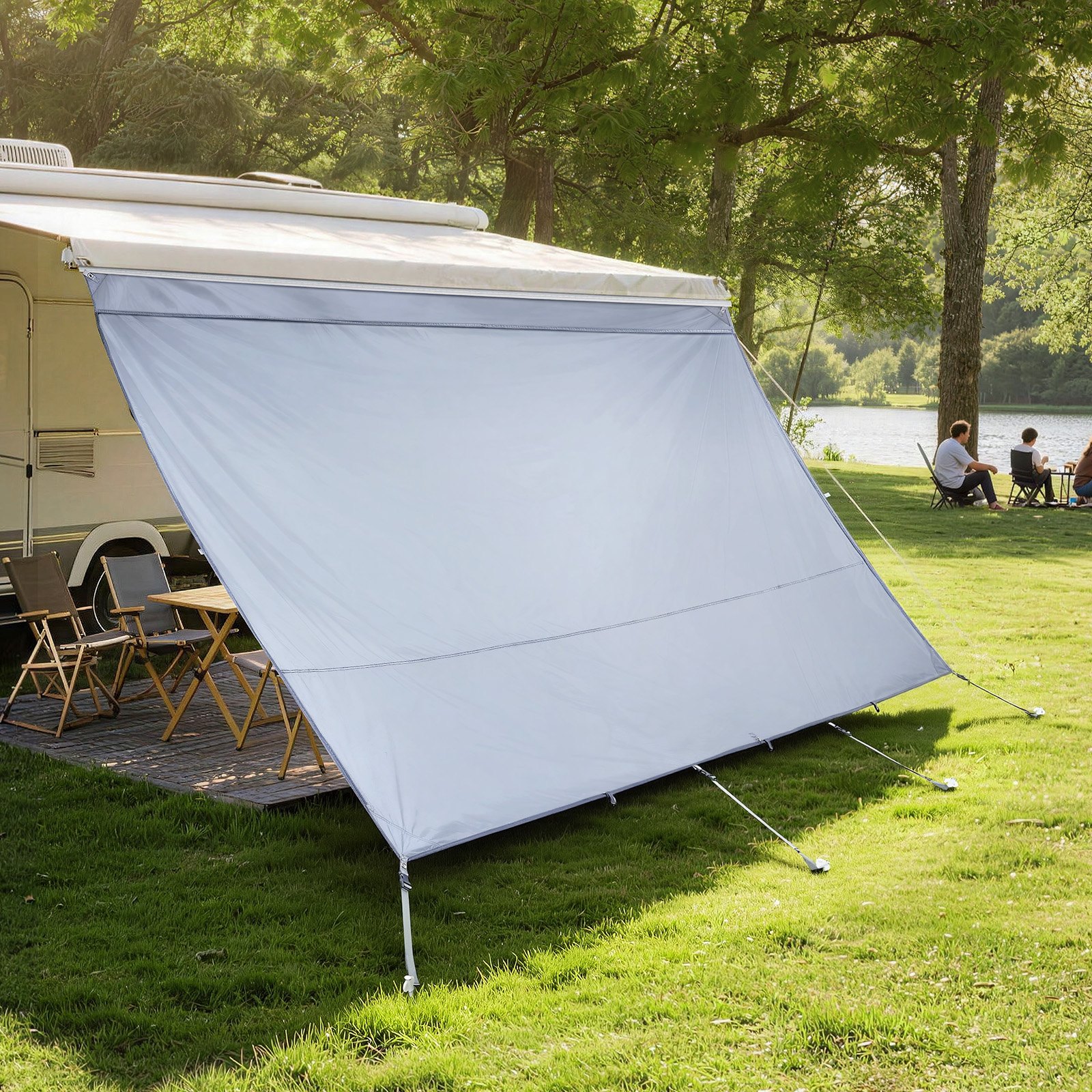 VEVOR RV Awning Sun Shade Screen, 2 x 3.7 m RV Awning Sun Shading Screen (Fits 4 m Awnings) with UV50+ Zippered PU Cover, Double-Stitched Polyester Mesh Sunscreen for RVs Travel and Outdoor Camping