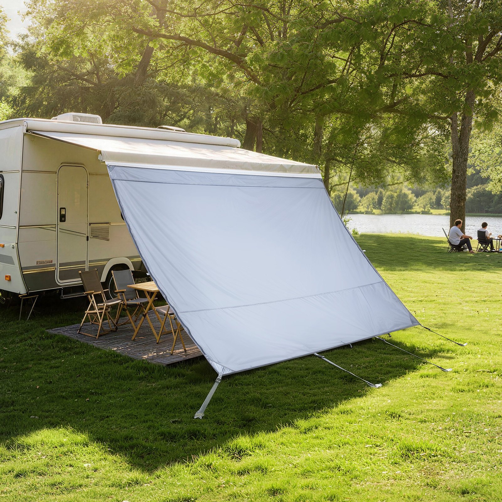 VEVOR Sonnenschutz (2 x 2,8 m) für Markisen (3 m), Markisen-Vorderwand mit UV50+ & Reißverschluss-PU-Bezug & Doppelt Genähtem Polyester-Netzgewebe, Regenschutz für Wohnmobil, Camping & Wohnwagen