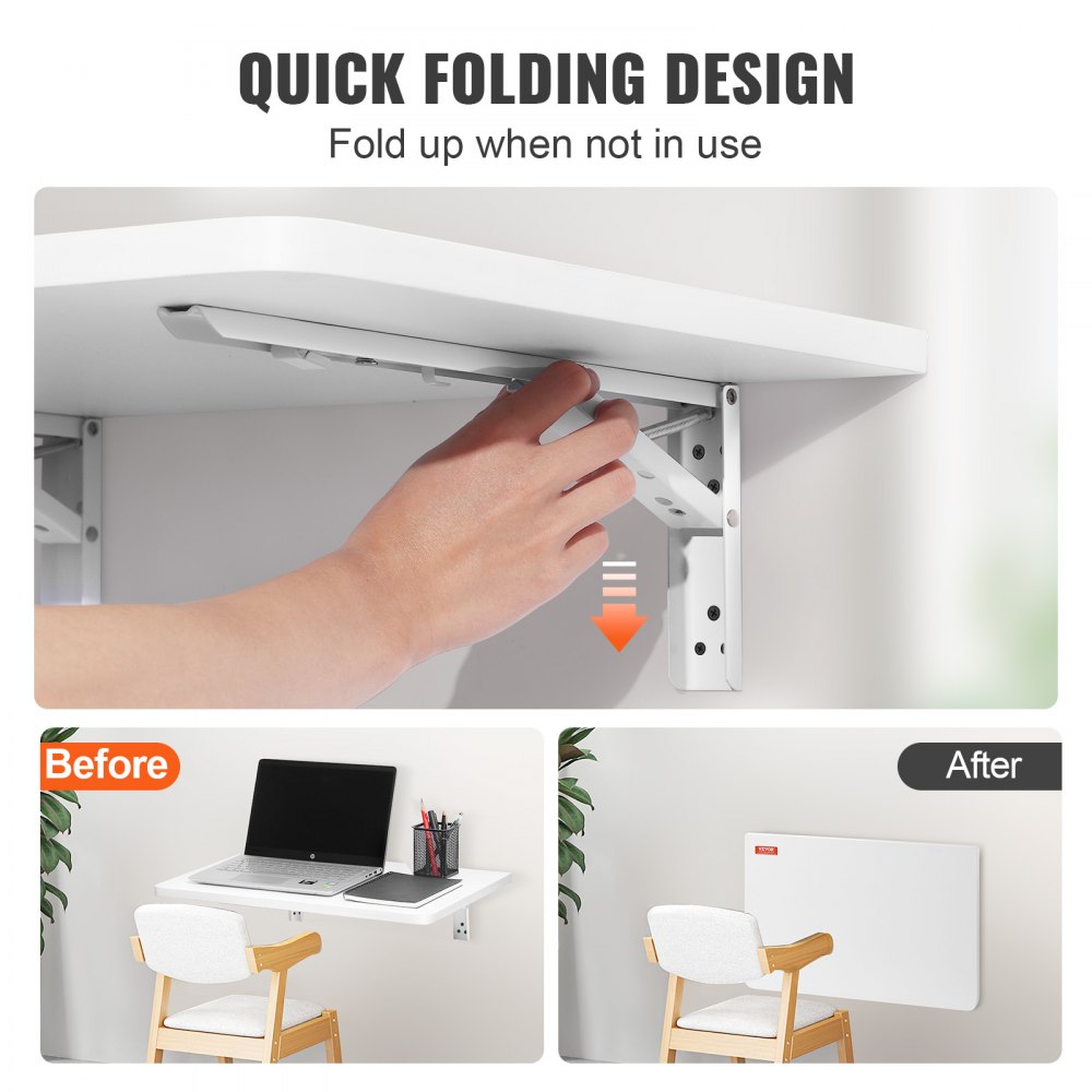 VEVOR Klapptisch Wandtisch 59,94 x 39,62 x 14,99 cm, Klappbar Küche Wandklapptisch Wandschreibtisch, Tisch für Studentenwohnheim Wohnzimmer Schlafzimmer Stabil Weiß Spanplatte 45,36 kg Tragfähigkeit