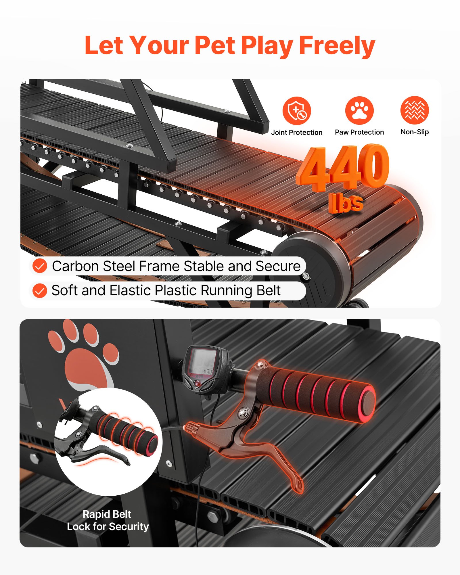 VEVOR Hundelaufband 1900x560x1450 mm, für mittelgroße/große Hunde bis 199,58 kg, Laufband mit Stufenloser Verstellung, Bremse & Rädern, Hundelaufmaschine für Training, 150 mm Steigungshöhe