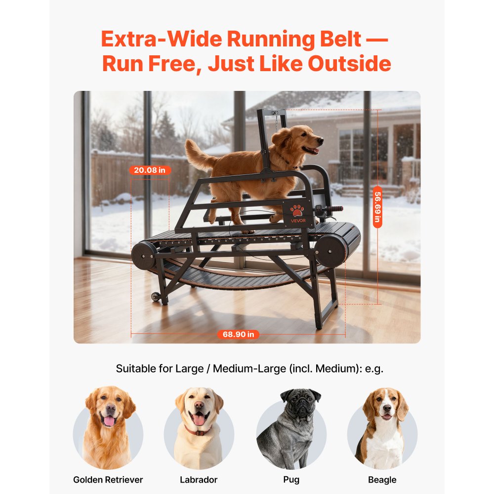 VEVOR Hundelaufband 1750x510x1440 mm, für kleine/mittelgroße Hunde bis 199,58 kg, Laufband mit stufenloser Verstellung, Bremse & Rädern, Hundelaufmaschine für Training, 15 cm Steigungshöhe