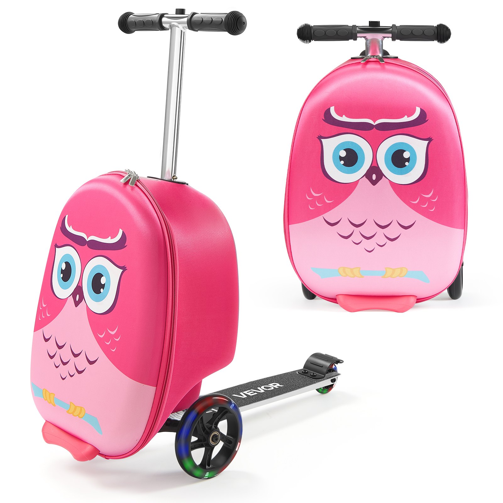 VEVOR Scooter Koffer, 20 L Fassungsvermögen, Reisekoffer mit Flash-PU-Rädern, TPR-Anti-Rutsch-Griff, max. Gewichtskapazität 50 kg, Kinderkoffer Handgepäck, für Kinder ab 5 Jahren, Pink