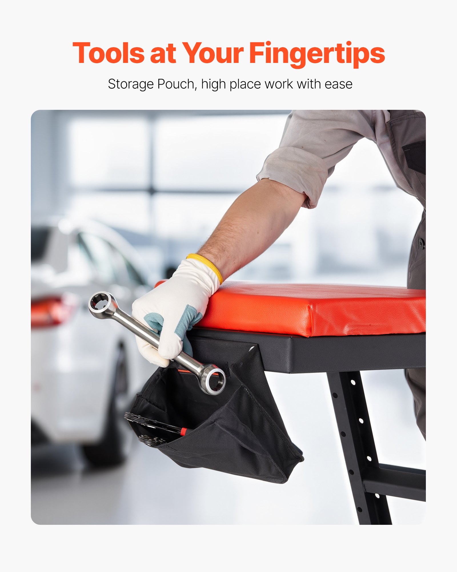 VEVOR Automotive Topside Creeper, vehicle creeper for car repair and maintenance, with adjustable height from 126 to 192 cm, 181.44 kg capacity, tall creeper, 4 swivel casters, robust