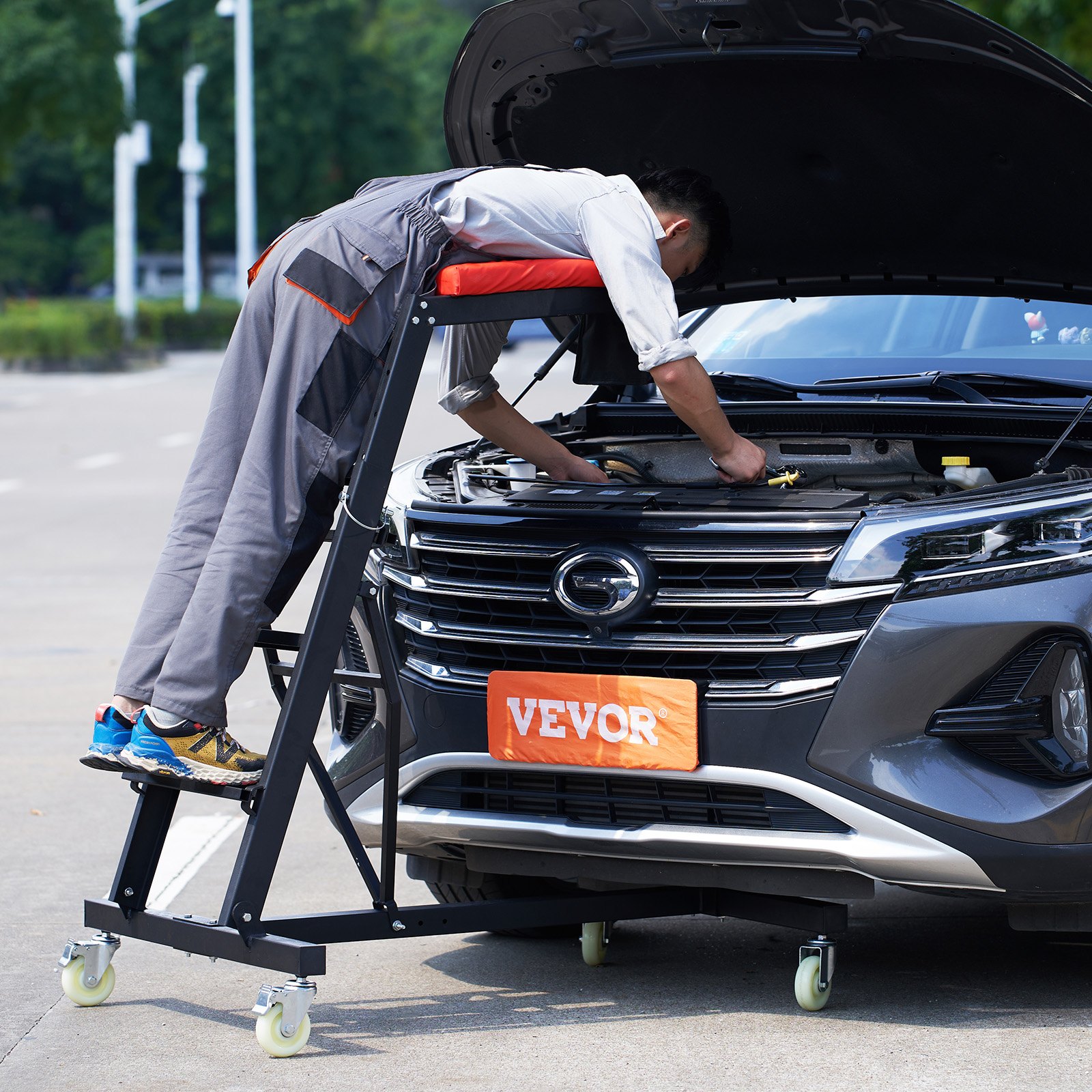 VEVOR Automotive Topside Creeper, vehicle creeper for car repair and maintenance, with adjustable height from 126 to 192 cm, 181.44 kg capacity, tall creeper, 4 swivel casters, robust