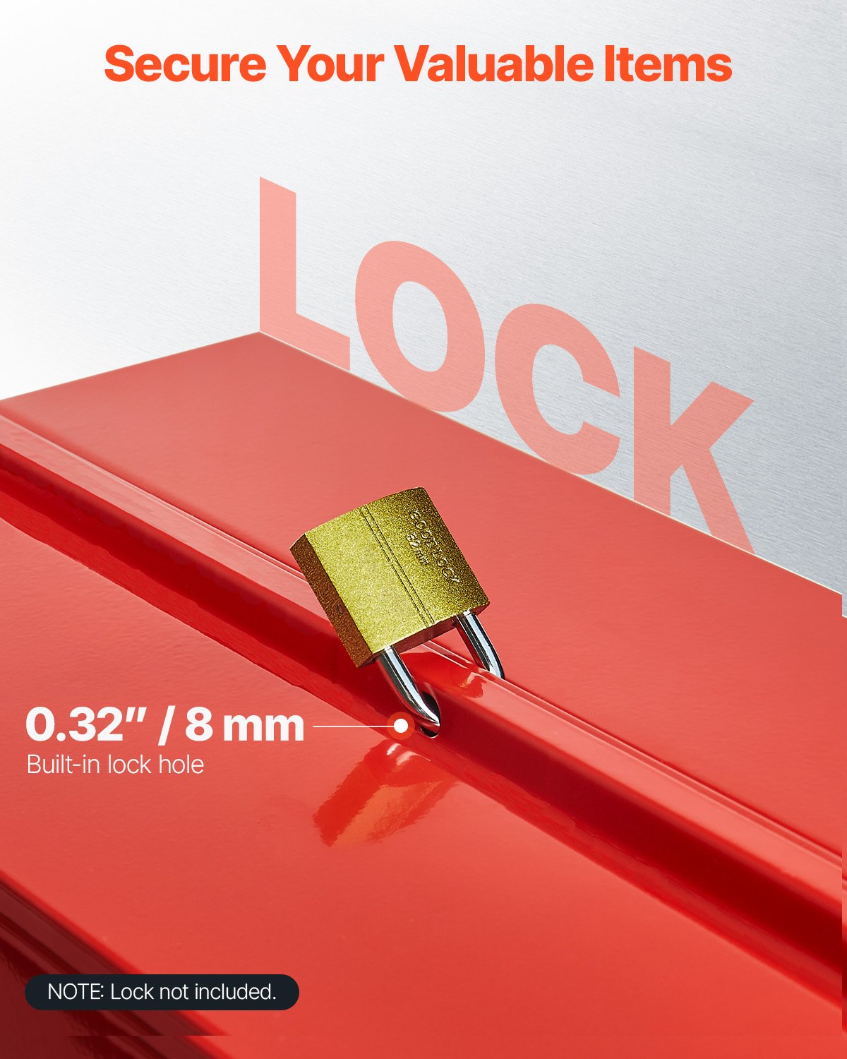 VEVOR Werkzeugkasten 355,6x200x165mm, 2-stöckig, 3-Fach, Werkzeugkiste mit Griff & Schlossloch, pulverbeschichteter Stahl, Werkzeugkoffer für Haushalt, Fabrik, Lager, Reparaturwerkstatt, rot