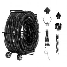 VEVOR Rohrreinigungsspirale 18 m x 30 mm, professionelles Rohrreinigungskabel mit 6 Schneidern für 50 bis 200 mm Rohre, Hohlkern-Kanalisationsspirale für Spüle, Bodenablauf, Toilette
