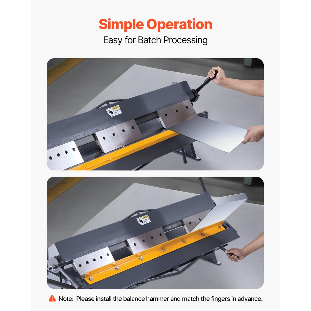 VEVOR Box and Pan Brake, 1220 mm Sheet Metal Bending Brake,16-Gauge Mild Steel Capacity, 0-135 Degree Adjustable, Metal Bender Machine with 16 Fingers, Heavy-Duty Aluminum Folder for Precise Bending