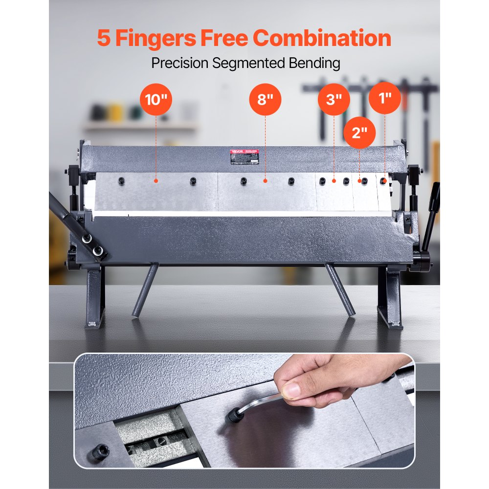 VEVOR Biegemaschine, 610 mm Kantbank, 1,5-mm-Weichstahl-Biegedicke, 0–135 Grad einstellbar, Blechbieger, Schwenkbiegemaschine mit 5 Fingern, Blechbiegemaschine für präzises Biegen