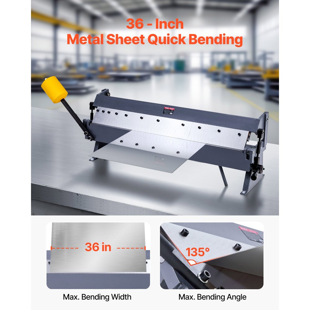 VEVOR Box and Pan Brake, 910 mm Sheet Metal Bending Brake,16-Gauge Mild Steel Capacity, 0-135 Degree Adjustable, Metal Bender Machine with 6 Fingers, Heavy-Duty Aluminum Folder for Precise Bending