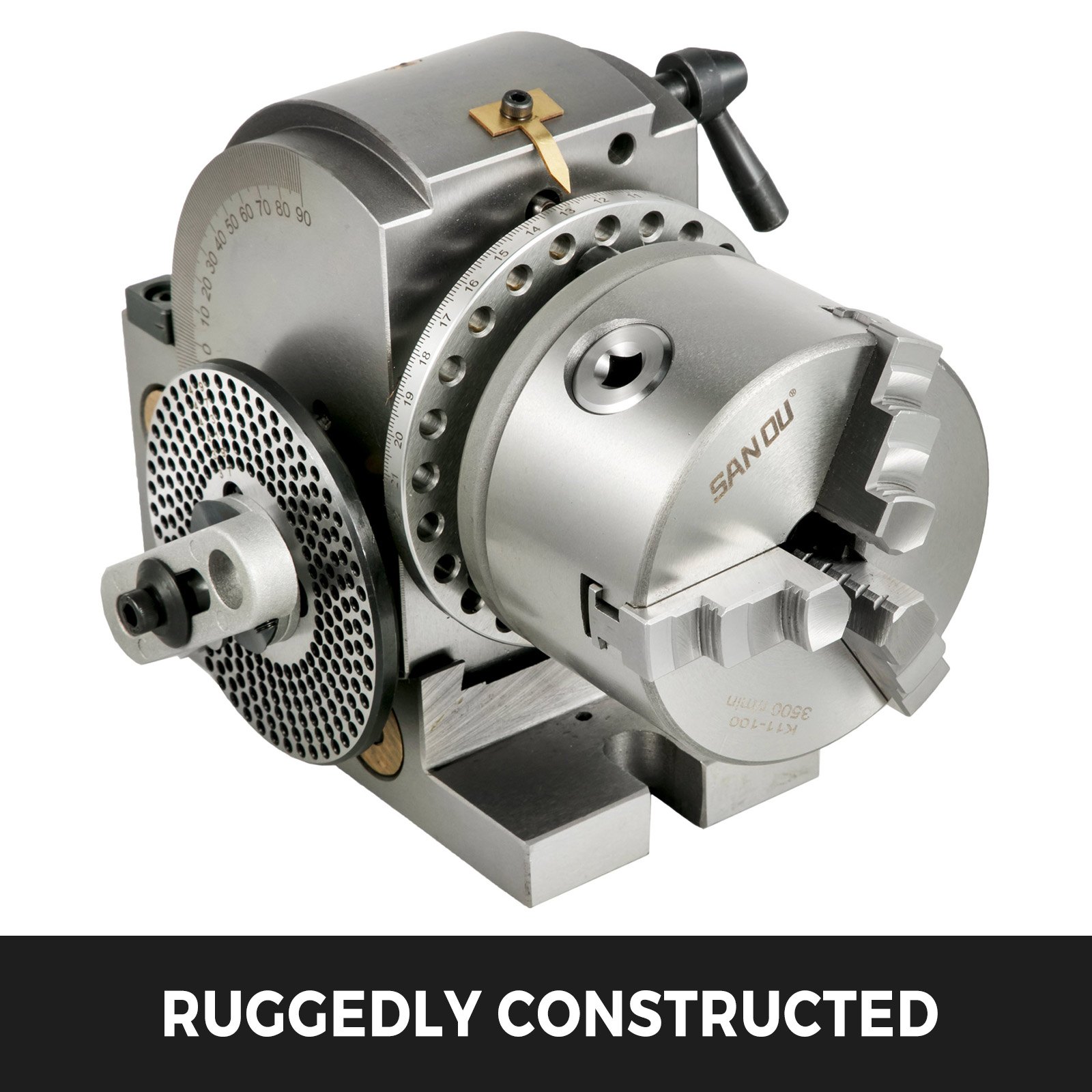 VEVOR dividing head rotary table 100mm BS0 with 3-jaw chuck, swiveling horizontally and vertically for milling machine