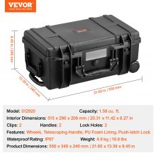 VEVOR Wetterfester Hartschalenkoffer Trockenbox Griff Rollbar 1,58 Kubikfuß