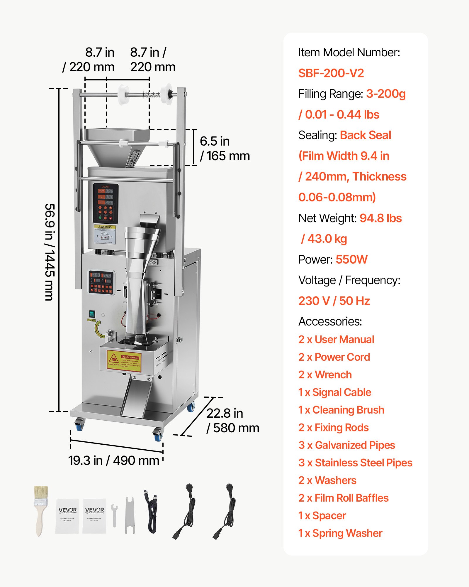 VEVOR Pulververpackungsfüllmaschine Vollautomatische Abfüllmaschine 3-200g, Intelligentes Wiegen Abfüllen & Abpacken, Edelstahl, Bodenaufstellung, Ideal für Nüsse Samen Tee Kaffeebohnen Getreide Mehl