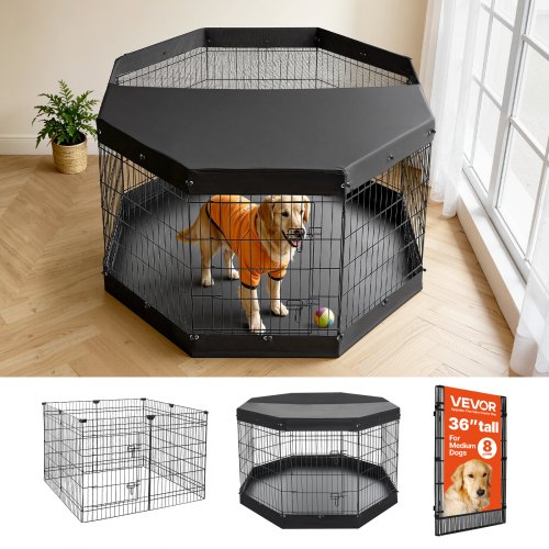 VEVOR Welpenauslauf Welpenlaufstall 91 cm 8-tlg. mit Deckel & Bodenmatte, Spielplatz für Große Hunde Katzen & Andere Kleintiere Faltbar Durch die Verschiedenen Formen Vielfältig Einsetzbar
