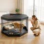 VEVOR Dog Playpen 91 cm 8 Panels Exercise Pen with Top Cover & Bottom Pad, Indoor Foldable Metal Pet Fence with Door, Heavy Duty Puppy Crate Kennel Pen for Dogs, Cats, and Other Small Animals, Black
