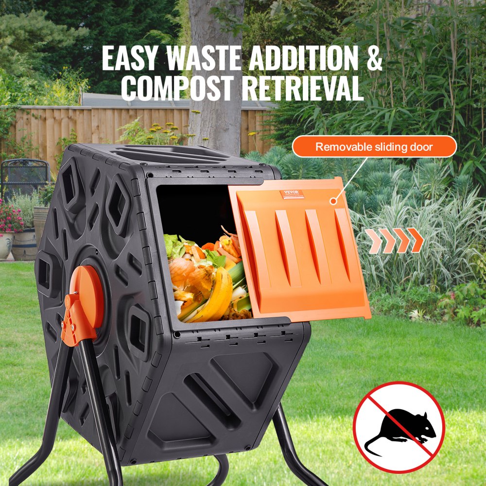 VEVOR Tumbling-Komposterbin Komposter Tumbler 70 L, Trommelkomposter 360° Drehbar Multifunktionaler Tumbling Komposter 605 x 510 x 730 mm, 20 kg Belastbarer Garten Kompostbehälter inkl. Handschuhe