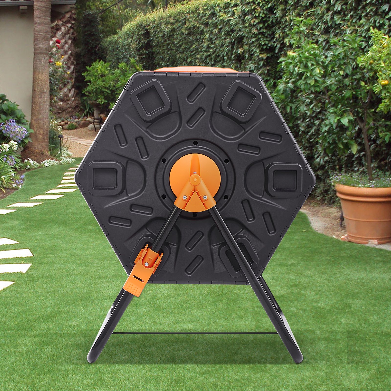 VEVOR Tumbling-Komposterbin Komposter Tumbler 70 L, Trommelkomposter 360° Drehbar Multifunktionaler Tumbling Komposter 605 x 510 x 730 mm, 20 kg Belastbarer Garten Kompostbehälter inkl. Handschuhe