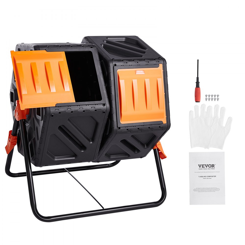 VEVOR Tumbling-Komposterbin Komposter Tumbler 140 L, Trommelkomposter Drehbar Doppelraum Tumbling Komposter 785 x 605 x 795 mm, 40 kg Belastbarer Garten Kompostbehälter inkl. Handschuhe
