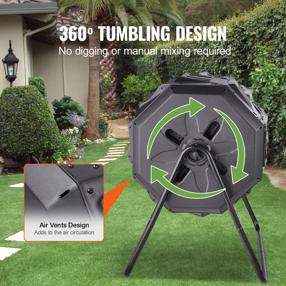 VEVOR Tumbling-Komposterbin Komposter Tumbler 162,7 L, Trommelkomposter Drehbar Doppelraum Tumbling Komposter 735 x 625 x 955 mm, 50 kg Belastbarer Garten Kompostbehälter inkl. Handschuhe