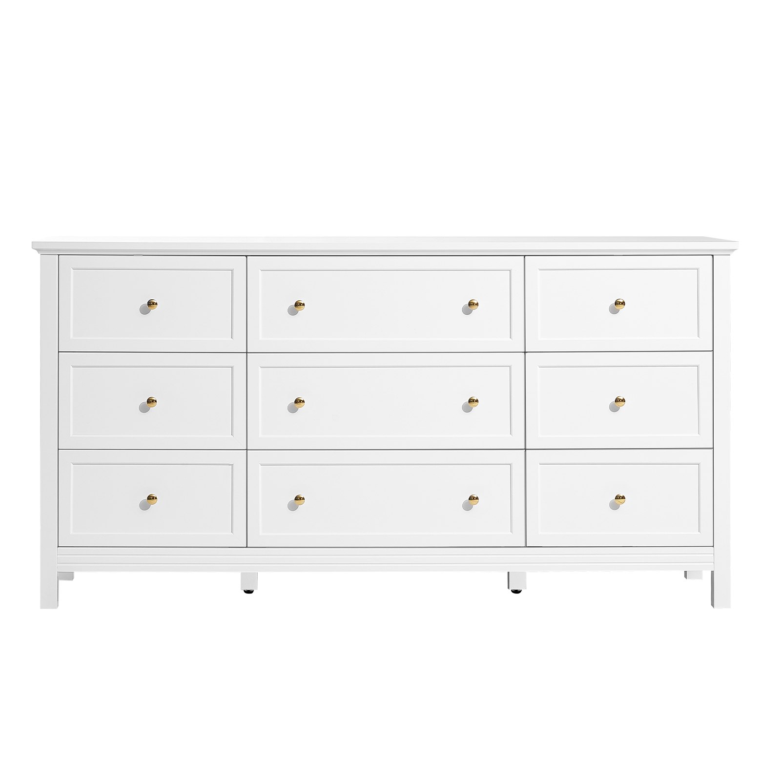 VEVOR Kommode mit 9 Schubladen, Holzkommode mit Schiebe- und Kippschutz, minimalistischer Retro-Schubladenschrank TV-Ständer, Organizer für Wohnzimmer Schlafzimmer Eingangsbereich (weiß)
