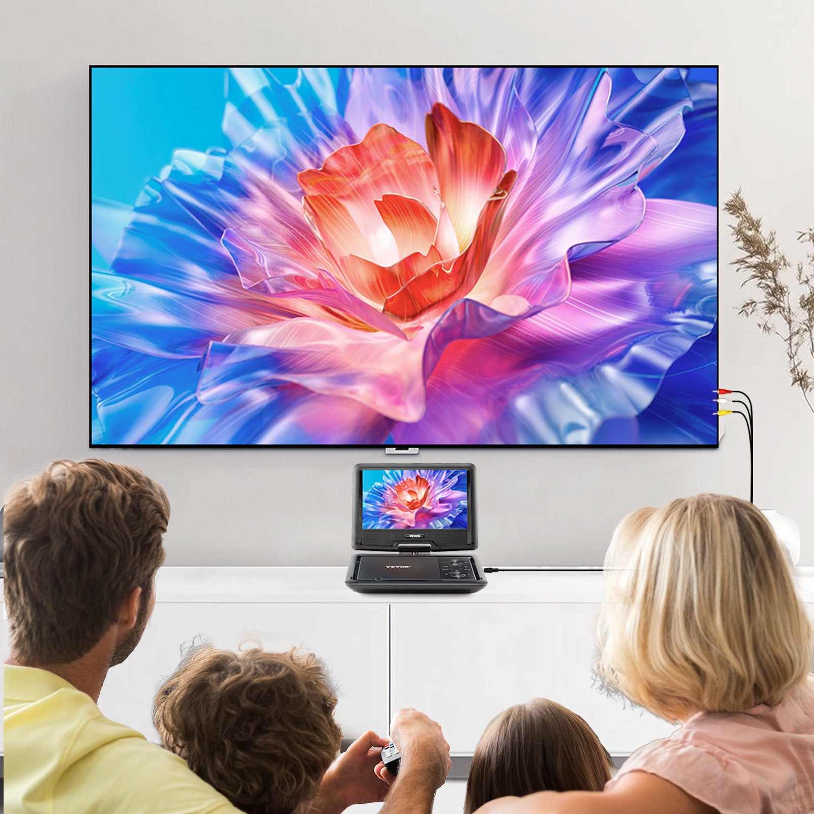 VEVOR tragbarer DVD-Player mit drehbarem HD-Bildschirm (256 mm), eingebauter Akku mit 4 Std. Laufzeit, 2 Lautsprecher, unterstützt Synchronisierung von TV/USB/SD-Karte/CD/DVD, Autoladegerät schwarz