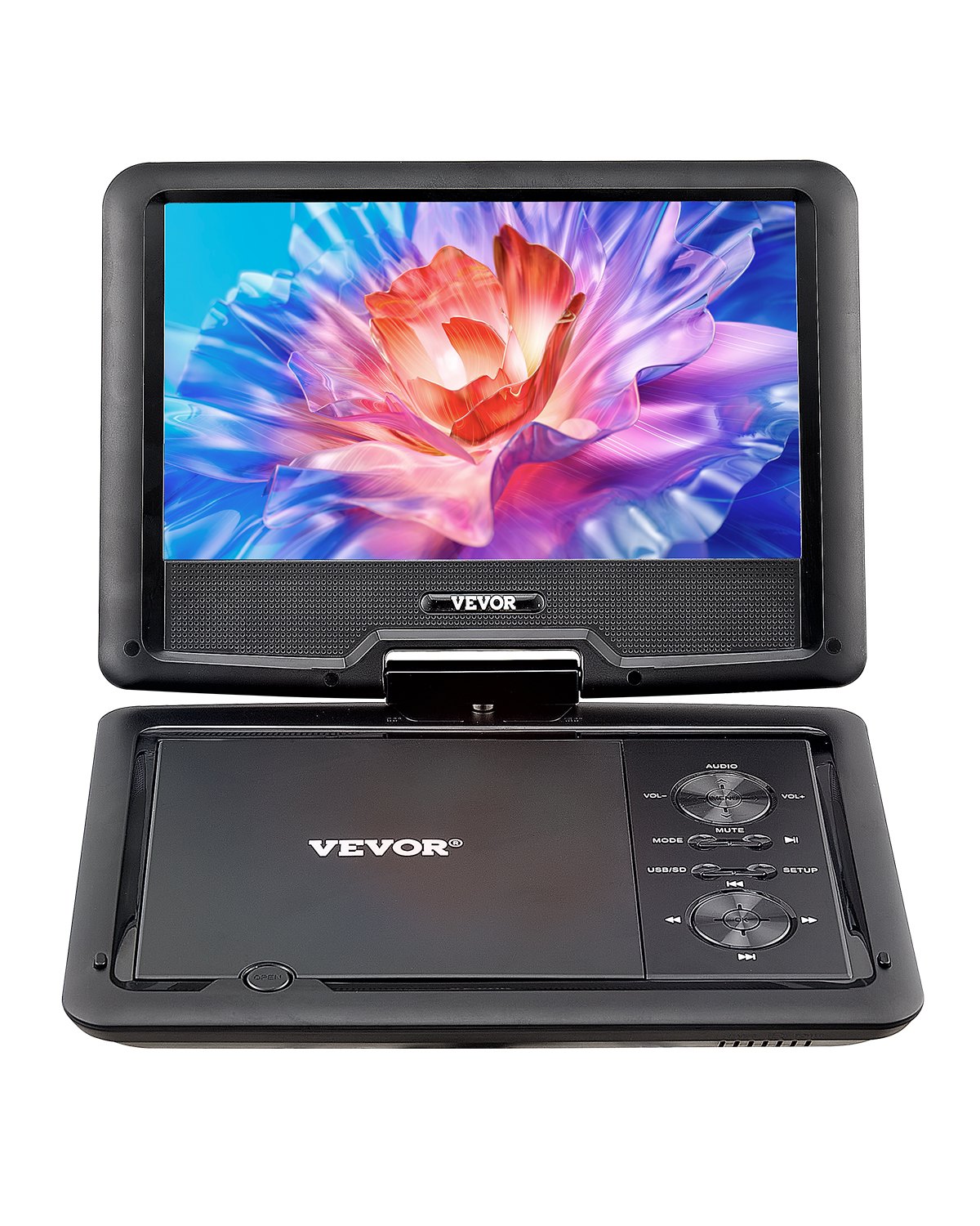 VEVOR tragbarer DVD-Player mit drehbarem HD-Bildschirm (256 mm), eingebauter Akku mit 4 Std. Laufzeit, 2 Lautsprecher, unterstützt Synchronisierung von TV/USB/SD-Karte/CD/DVD, Autoladegerät schwarz