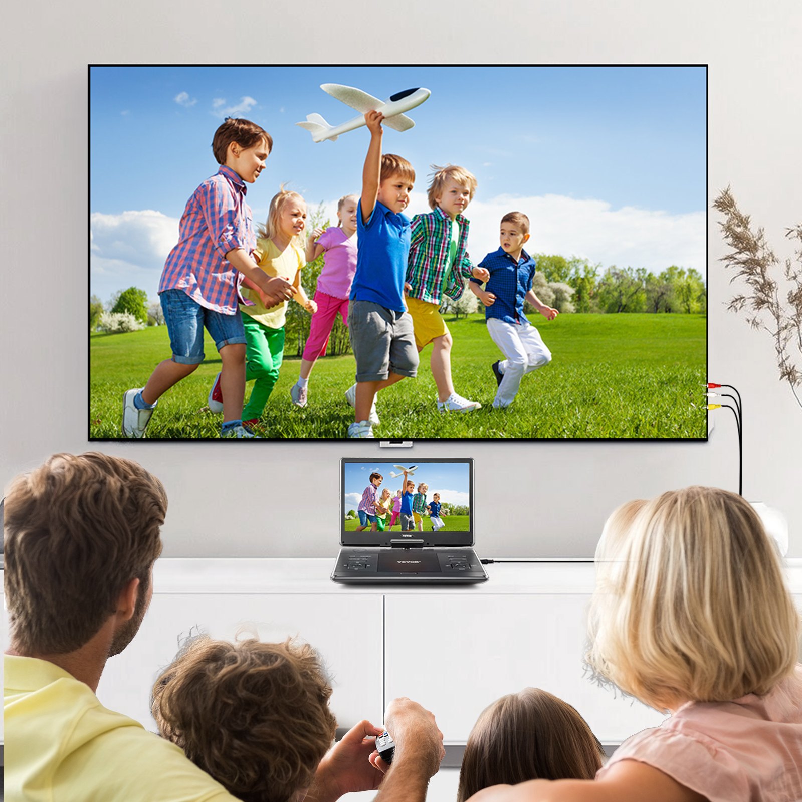 VEVOR tragbarer DVD-Player mit drehbarem HD-Bildschirm (358 mm), eingebauter Akku mit 4,5-5 h Laufzeit, 2 Lautsprecher, unterstützt Synchronisierung von TV/USB/SD-Karte/CD/DVD, Autoladegerät schwarz