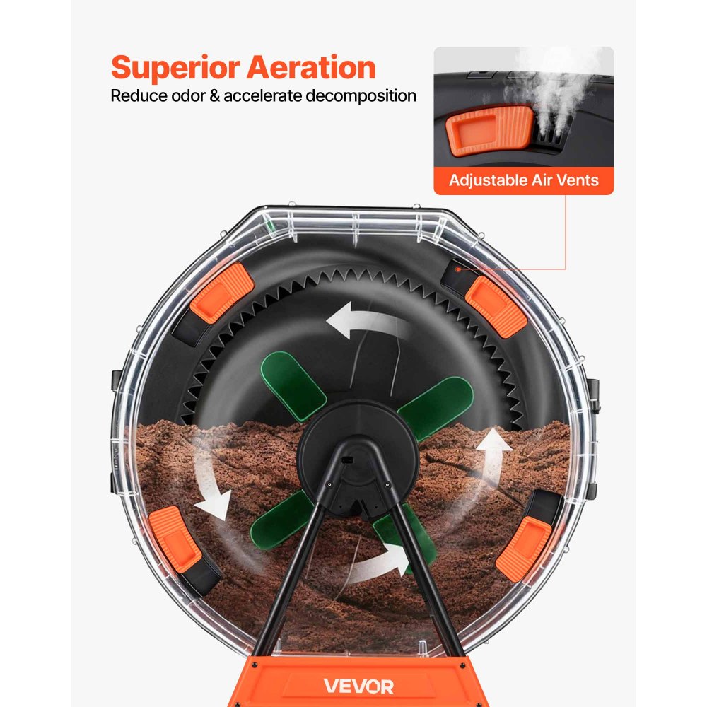 VEVOR Komposttrommel 200 L, Tumbling-Komposter Outdoor mit 2 Schiebetüren & Belüftungssystem & Doppelkammern, Kompostbehälter aus PP & Kohlenstoffstahl für Garten-, Küchen- und Hofabfälle