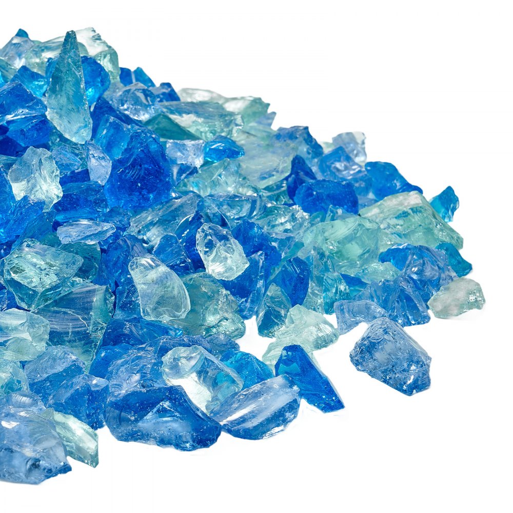VEVOR Feuerglas, reflektierend, 4,5 kg, Feuerstelle Glas, 12-19mm Glassteine, zerkleinerte Feuerstelle Glasfelsen für Propangas-Feuerstelle Kamin, Aquablau + Karibikblau + Aquagrün