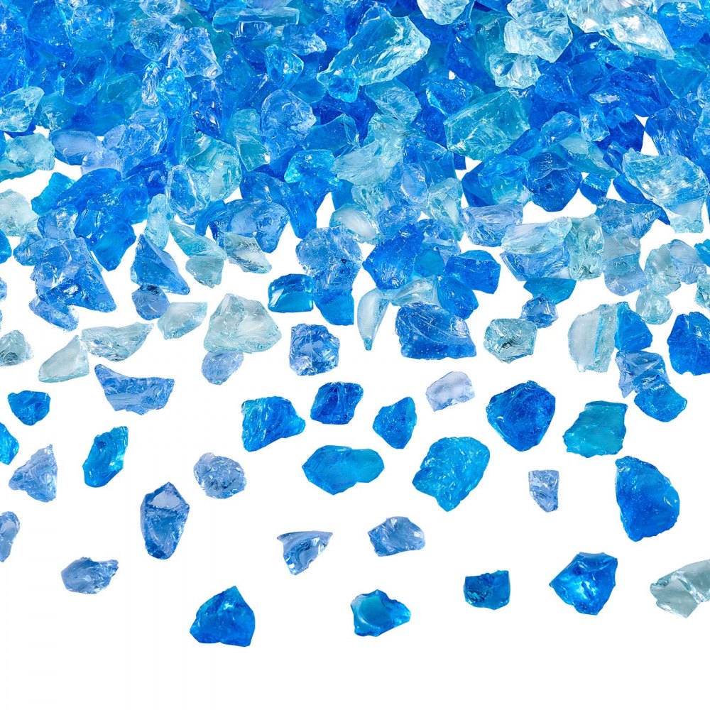 VEVOR Feuerglas, reflektierend, 4,5 kg, Feuerstelle Glas, 12-19mm Glassteine, zerkleinerte Feuerstelle Glasfelsen für Propangas-Feuerstelle Kamin, Aquablau + Karibikblau + Aquagrün