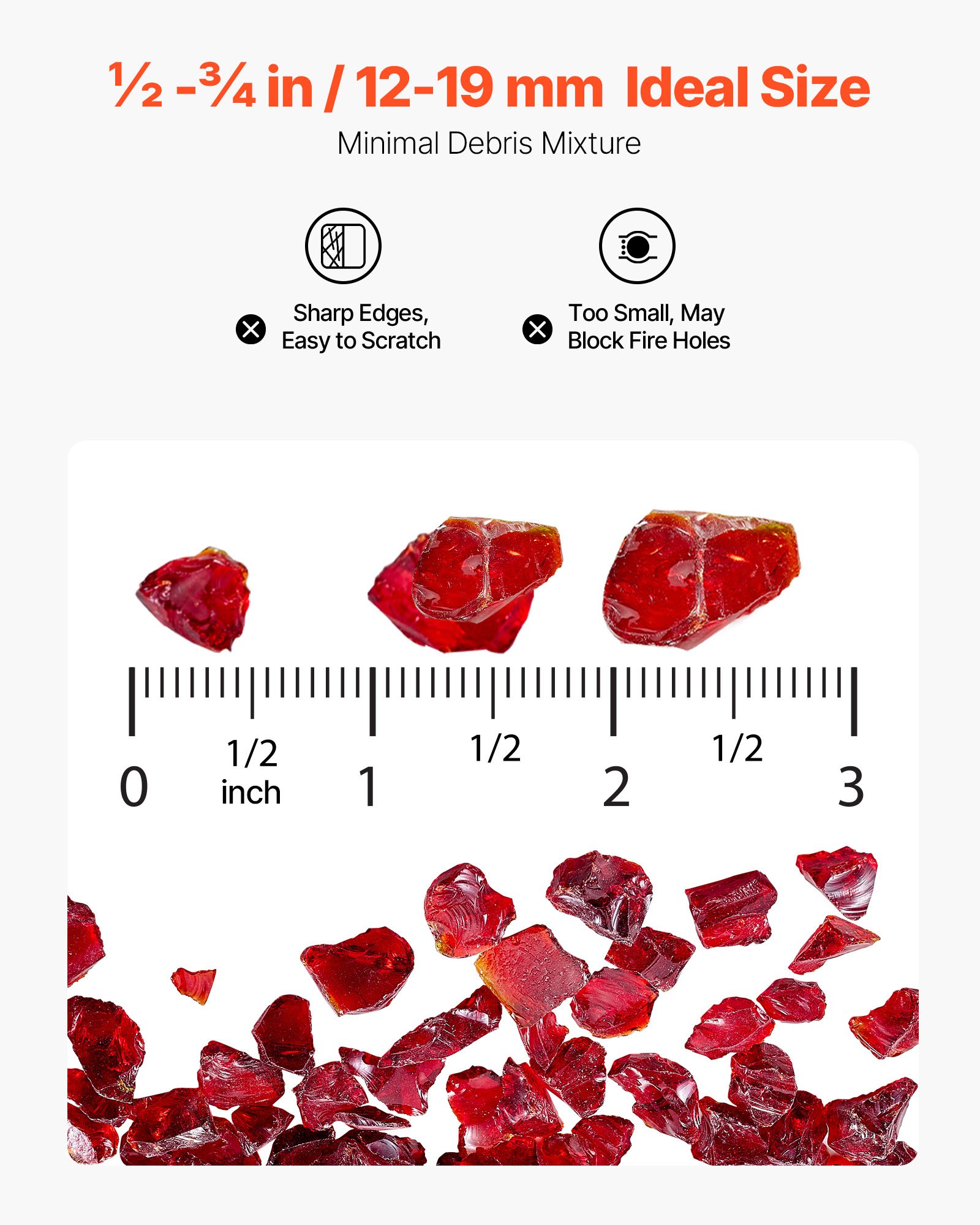 VEVOR Feuerglas, reflektierend, 4,5 kg, Feuerstelle Glas, 12-19mm Glassteine, zerkleinerte Feuerstelle Glasfelsen, Kaminglas, Feuerkristall, Feuerperle für Propangas-Feuerstelle Kamin, rot