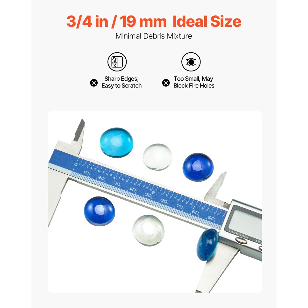 VEVOR Feuerglas, 4,5 kg hochtemperaturbeständige Glassteine, 19 mm Feuerstellen-Glasperlen, Feuerstelle Glasfelsen, Kaminglas, Feuerkristall, Feuerperlen, für Kamin Kobaltblau/Karibik/transparent