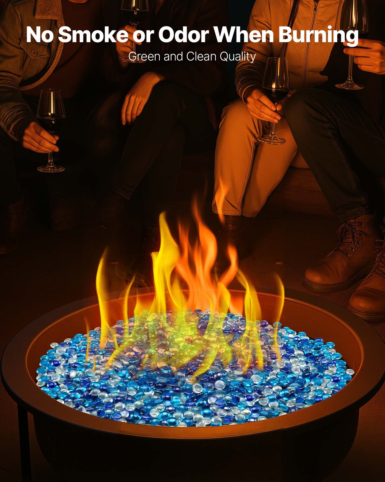 VEVOR Feuerglas, 4,5 kg hochtemperaturbeständige Glassteine, 19 mm Feuerstellen-Glasperlen, Feuerstelle Glasfelsen, Kaminglas, Feuerkristall, Feuerperlen, für Kamin Kobaltblau/Karibik/transparent