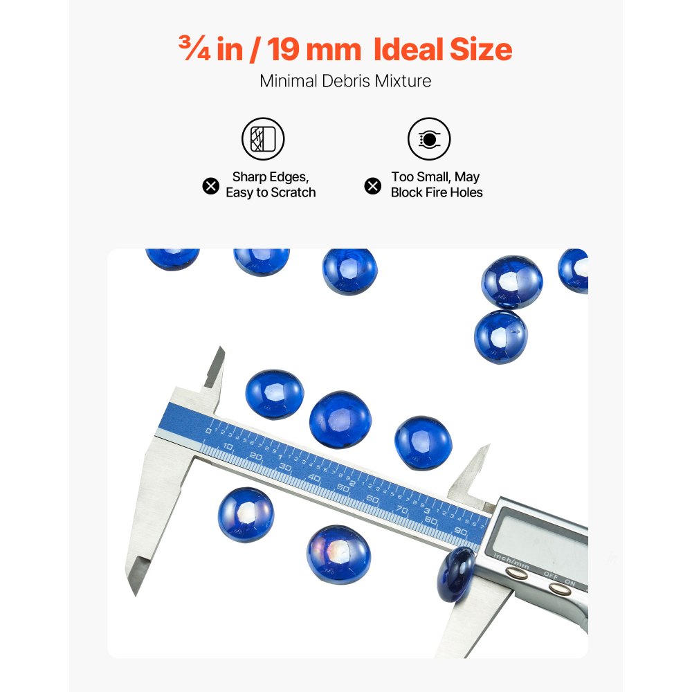 VEVOR Feuerglas, 4,5 kg hochtemperaturbeständige Glassteine, 19 mm reflektierende Feuerstellen-Glasperlen, Feuerstelle Glasfelsen, Kaminglas, Feuerkristall, Feuerperlen, für Kamin Kobaltblau