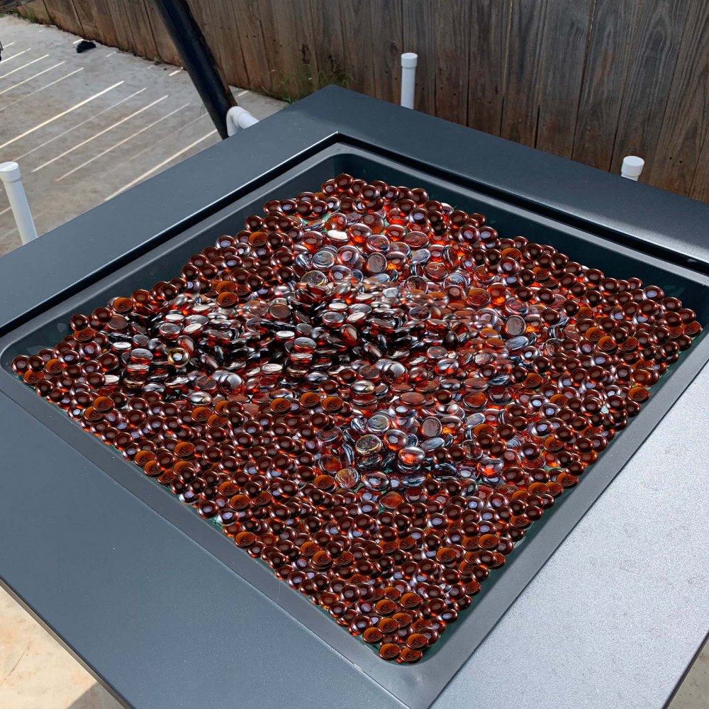 VEVOR Feuerglas, 4,5 kg hochtemperaturbeständige Glassteine, 19 mm Feuerstellen-Glasperlen, Feuerstelle Glasfelsen, rauchfreies Kaminglas, Feuerkristall, Feuerperlen, für Kamin Bernsteinfarbe