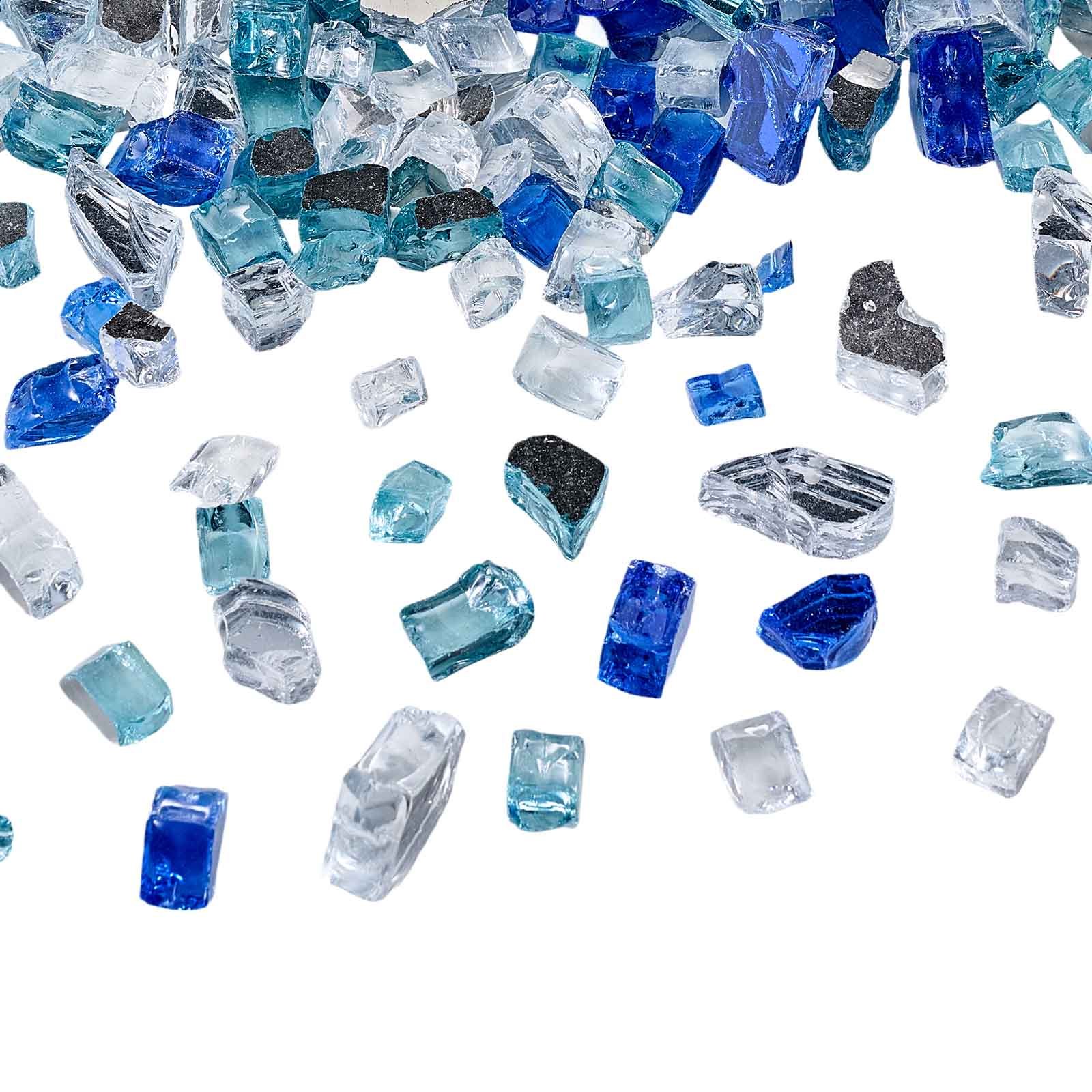 VEVOR Feuerglas, 4,5 kg, Glassteine, 12,7 mm reflektierende Feuerstellen-Glasperlen, Feuerstelle Glasfelsen, Kaminglas, Feuerkristall, Feuerperlen für Gaskamin, Kobaltblau, Aquablau, Transparent