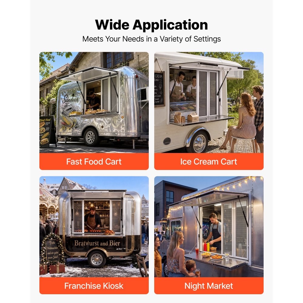 VEVOR Verkaufsfenster für Foodtrucks 915 x 915 x 110 mm Aluminiumlegierung, Konzessionsfenster Regenschutz, bis 85° Aufklappbar, Klappbarer Ablage, mit 4 Verschiebbaren Fliegengittern und Schlepphaken