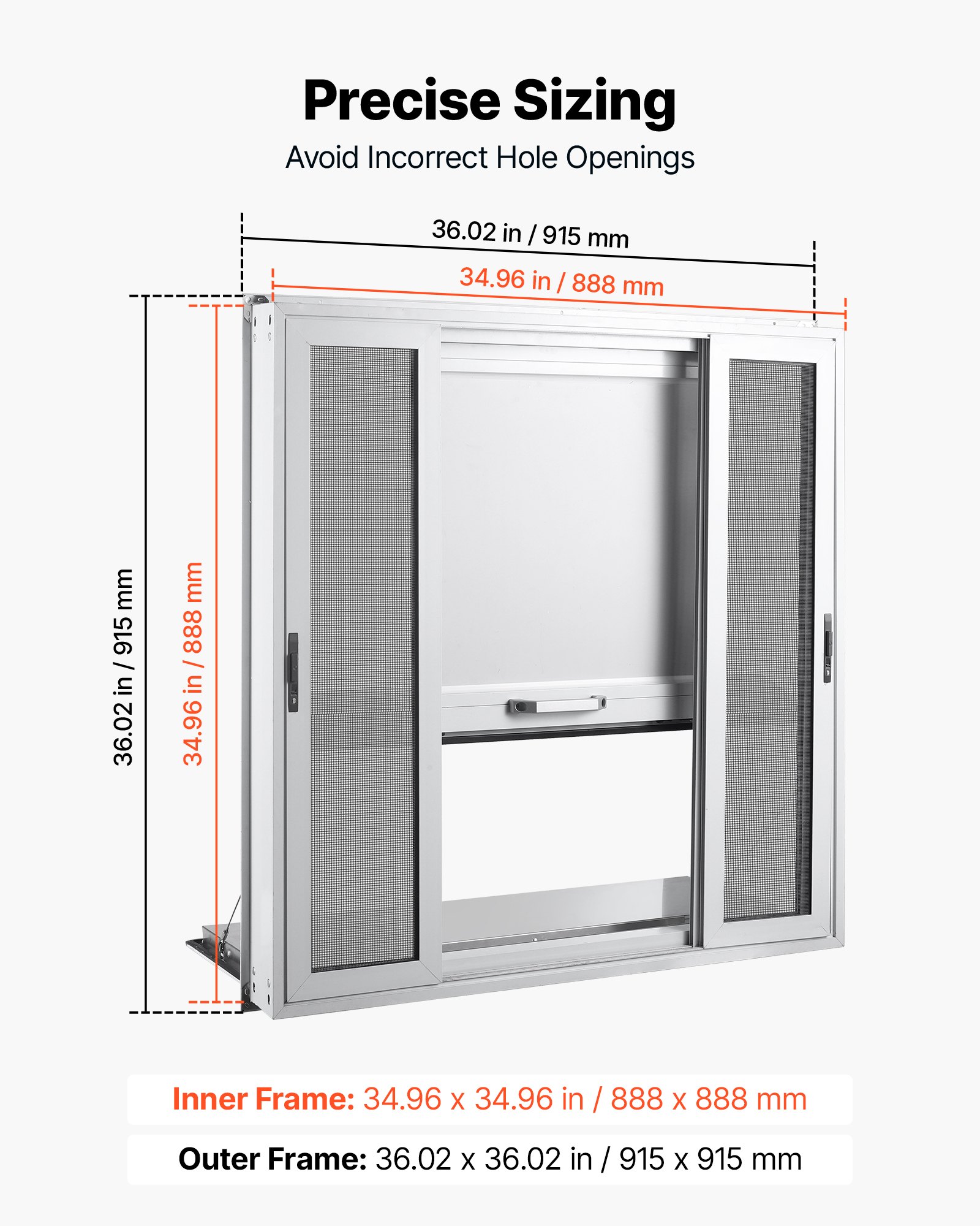 VEVOR Verkaufsfenster für Foodtrucks 915 x 915 x 110 mm Aluminiumlegierung, Konzessionsfenster Regenschutz, bis 85° Aufklappbar, Klappbarer Ablage, mit 4 Verschiebbaren Fliegengittern und Schlepphaken