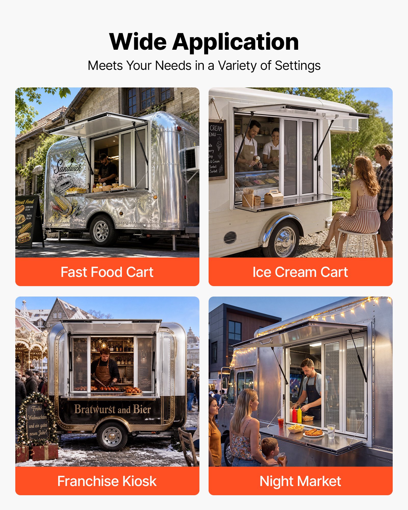 VEVOR Verkaufsfenster für Foodtrucks 915 x 915 x 110 mm Aluminiumlegierung, Konzessionsfenster Regenschutz, bis 85° Aufklappbar, Klappbarer Ablage, mit 4 Verschiebbaren Fliegengittern und Schlepphaken