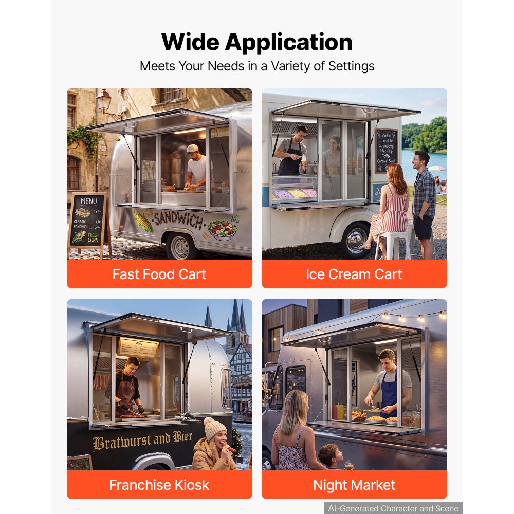 VEVOR Verkaufsfenster für Foodtrucks 1220 x 915 x 110 mm Aluminiumlegierung, Konzessionsfenster bis 85° Aufklappbar, Klappbarer Ablage, mit 4 Verschiebbaren Fliegengittern und Schlepphaken