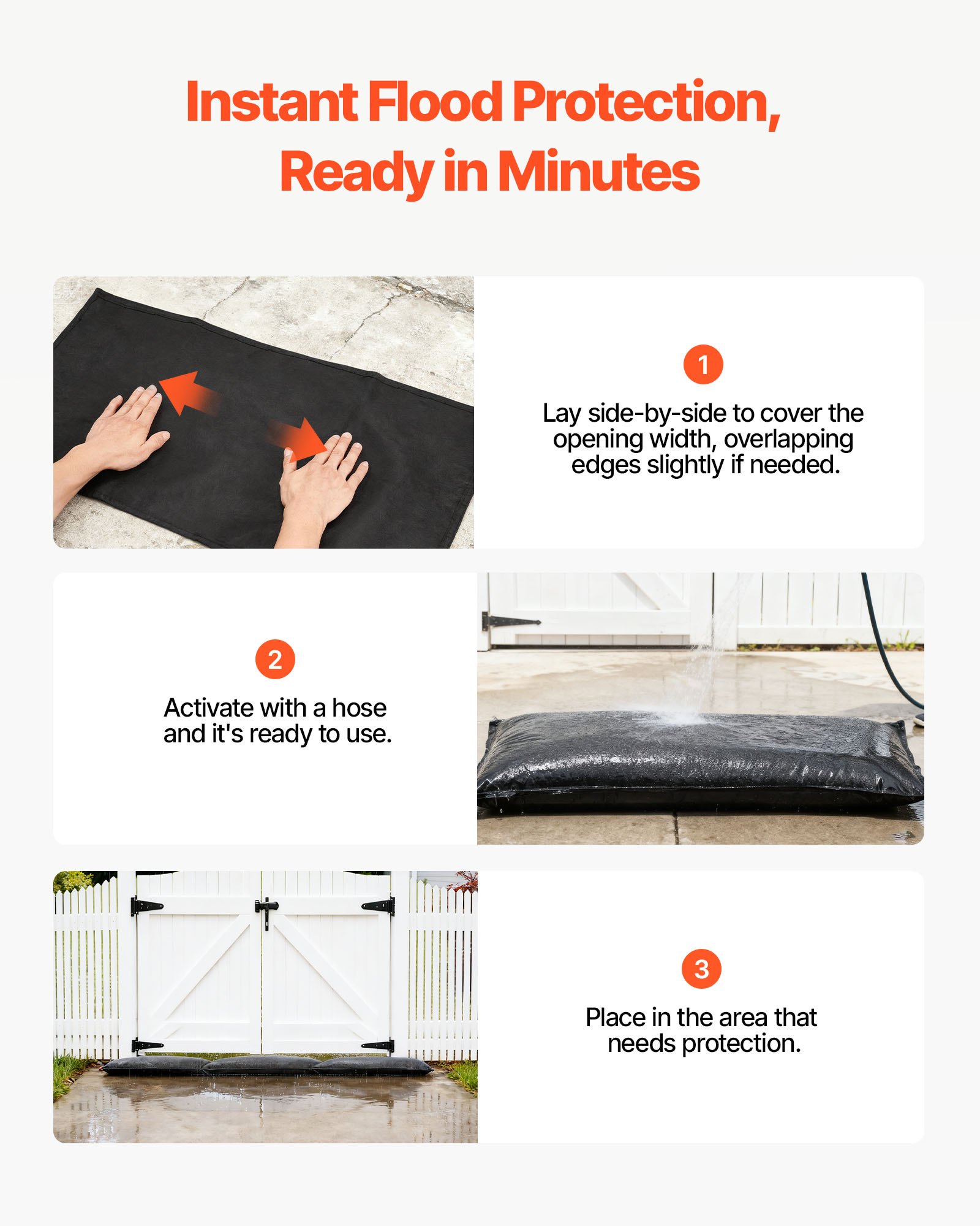 VEVOR Flood Barrier, 10 Pack, 430 x 830 mm Flood Bags with Bucket, Reusable Water Absorbent Barrier Activated by Water, Sandless Sandbags Blockage, Flooding Prevention Bags for Door, Basement, Garage