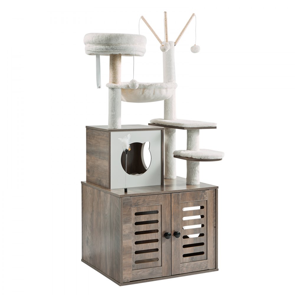 VEVOR Kratzbaum mit Katzentoilettengehäuse, 575x500x1380 mm, 2-in-1-Katzenturm, mehrstöckiges Katzenmöbelstück mit Sisal-Katzenkratzbaum, Sitzstangen, Hängematte, großes Kätzchenhaus für Hauskatzen