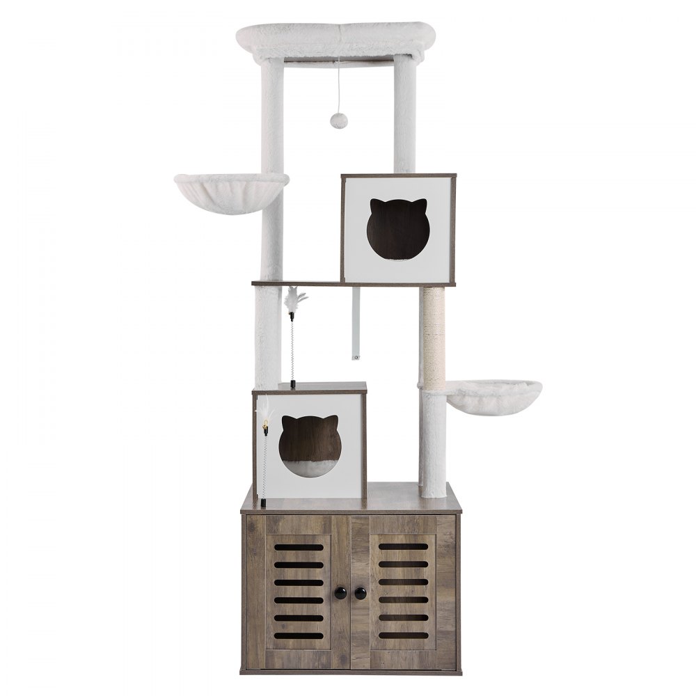 VEVOR Kratzbaum, 185 cm groß, 2-in-1-Katzenkletterturm mit Katzentoilettenmöbel, mehrstöckiges Katzenhaus mit Sitzstange, Sisal-Katzenbaum, Hängematte, Ruhehaus für Kätzchen im Innenbereich
