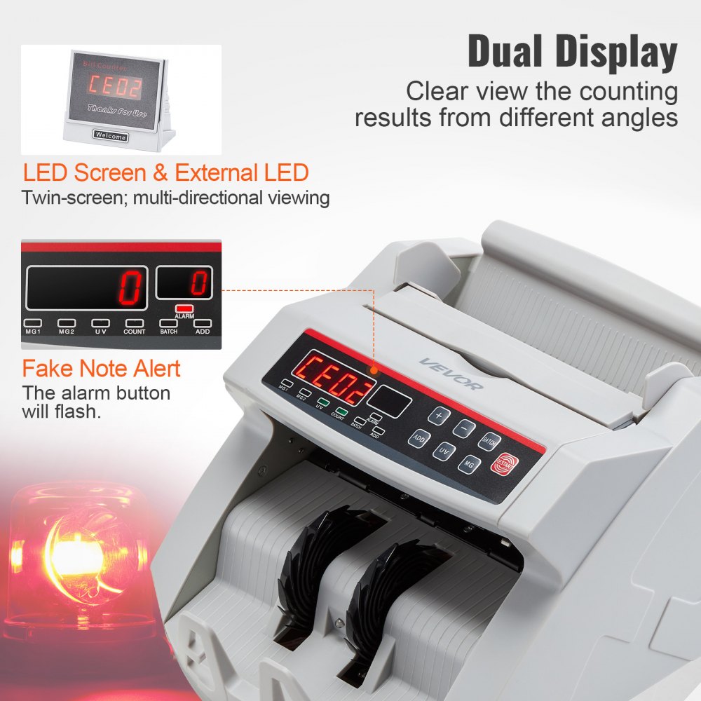 VEVOR FJ0288 Geldzählmaschine Weiß mit Echtheitprüfung, Banknotenzähler 1000 Stück/min mit UV- und MG-Systemen, 7 kg mit LED-Bildschirm für Euro, Dollar, Pfund (26 x 23,5 x 17 cm)