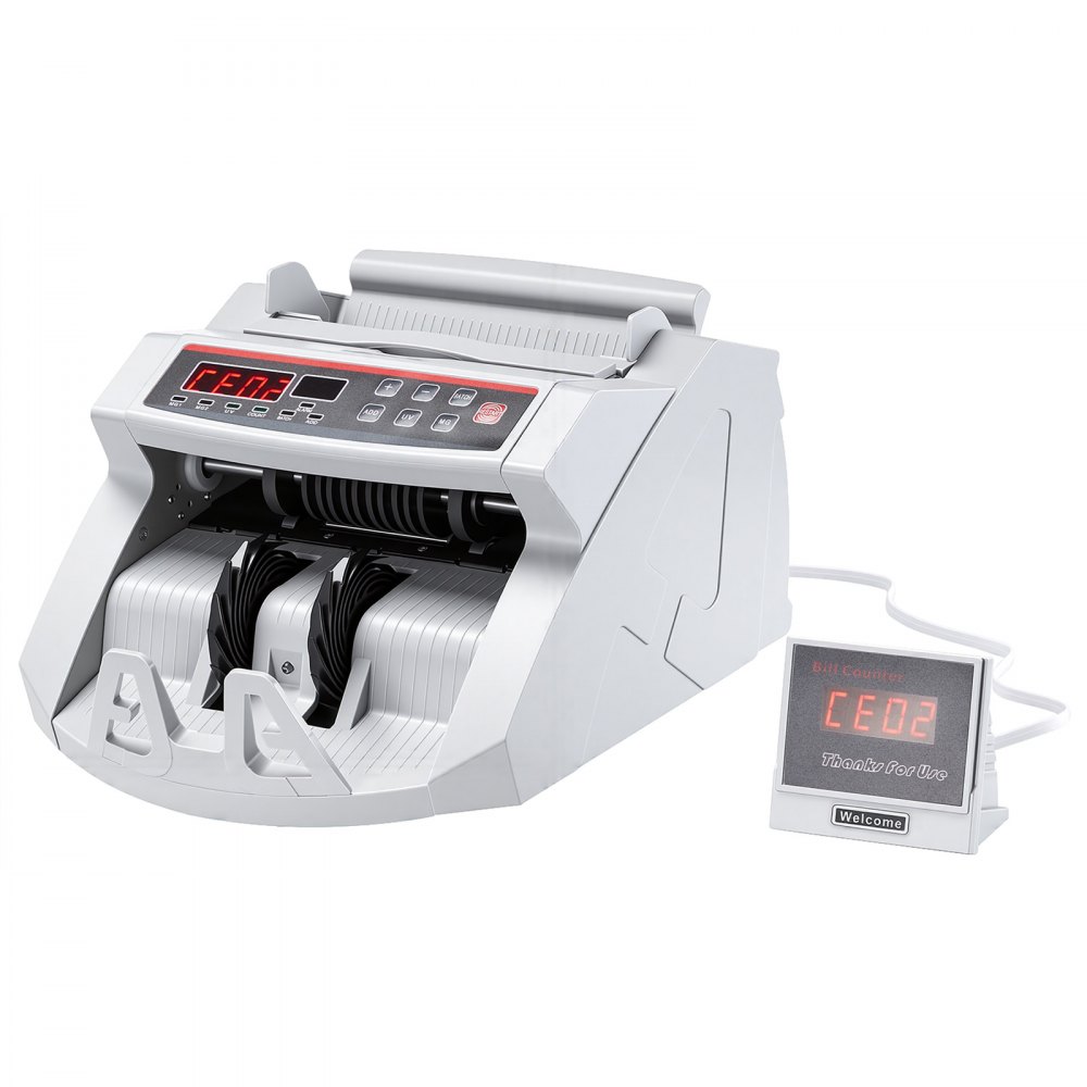 VEVOR FJ0288 Geldzählmaschine Weiß mit Echtheitprüfung, Banknotenzähler 1000 Stück/min mit UV- und MG-Systemen, 7 kg mit LED-Bildschirm für Euro, Dollar, Pfund (26 x 23,5 x 17 cm)