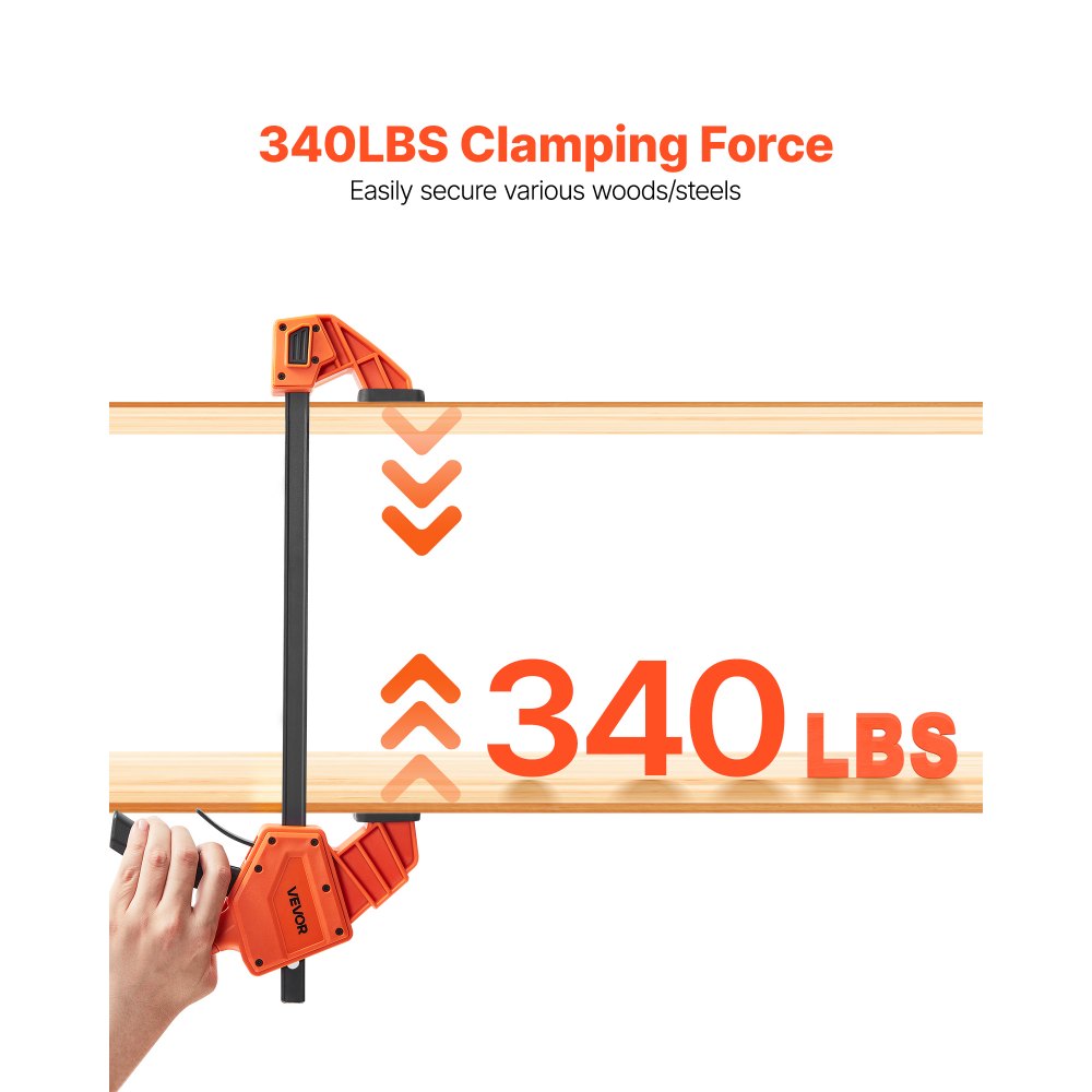 VEVOR Stangenklemmen für Holzbearbeitung 2 Stk. 30,48 cm Öffnung, Quick-Grip F-Klemme mit 154 kg Belastungsgrenze, 84,6 mm Tiefe, Kunststoff & Karbonstahl, Metallbearbeitung Orange + Schwarz
