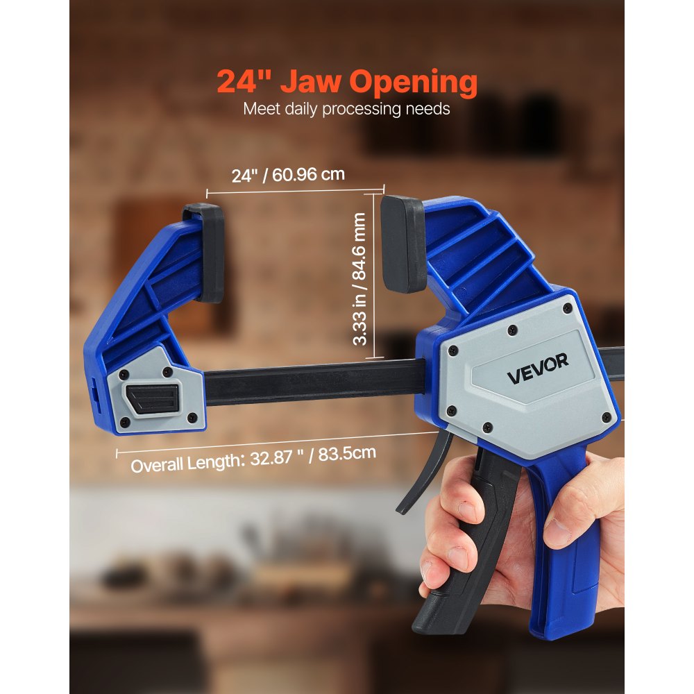 VEVOR Stangenklemmen für Holzbearbeitung 2 Stk. 60,96 cm Öffnung, Quick-Grip F-Klemme mit 154 kg Belastungsgrenze, 84,6 mm Tiefe, Klemmen Set aus Kunststoff & Karbonstahl, Metallbearbeitung