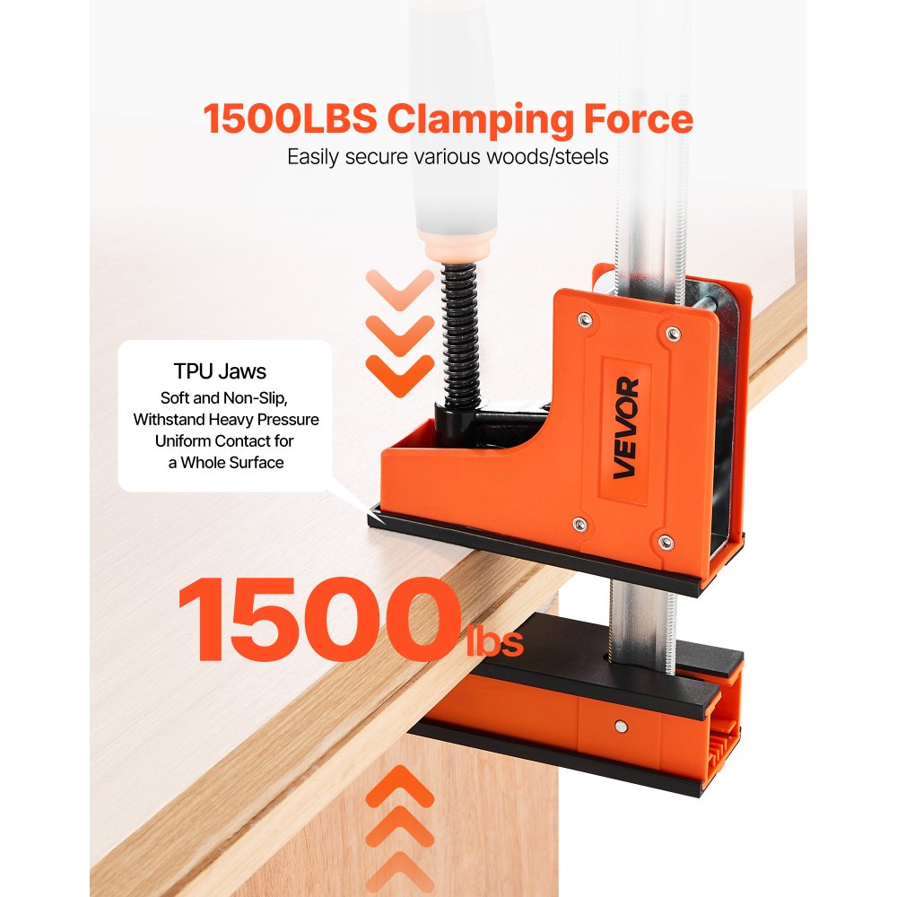 VEVOR Stangenklemmen für Holzbearbeitung 2 Stk. 762 mm Öffnung, Parallelklemmen-Set, F-Klemme mit 680 kg Belastungsgrenze, 98,4 mm Tiefe, Kunststoff & Karbonstahl, Metallbearbeitung Orange