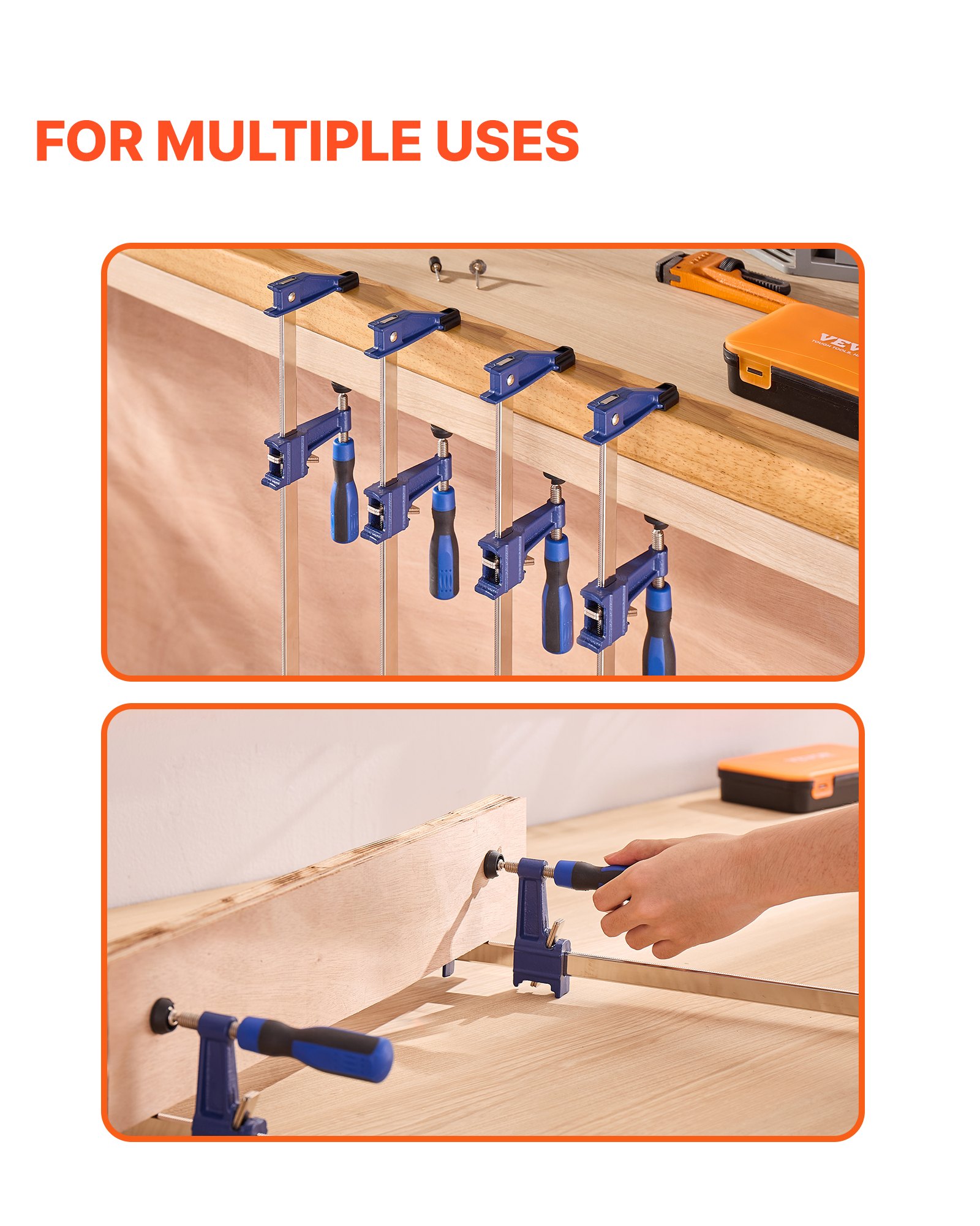 VEVOR Stangenklemmen für Holzbearbeitung 4 Stk. 914 mm Öffnung, feststellbare F-Klemme mit 272 kg Belastungsgrenze, 63,5 mm Tiefe, Gusseisen & Kohlenstoffstahl, einfach zu bedienen, Metallbearbeitung